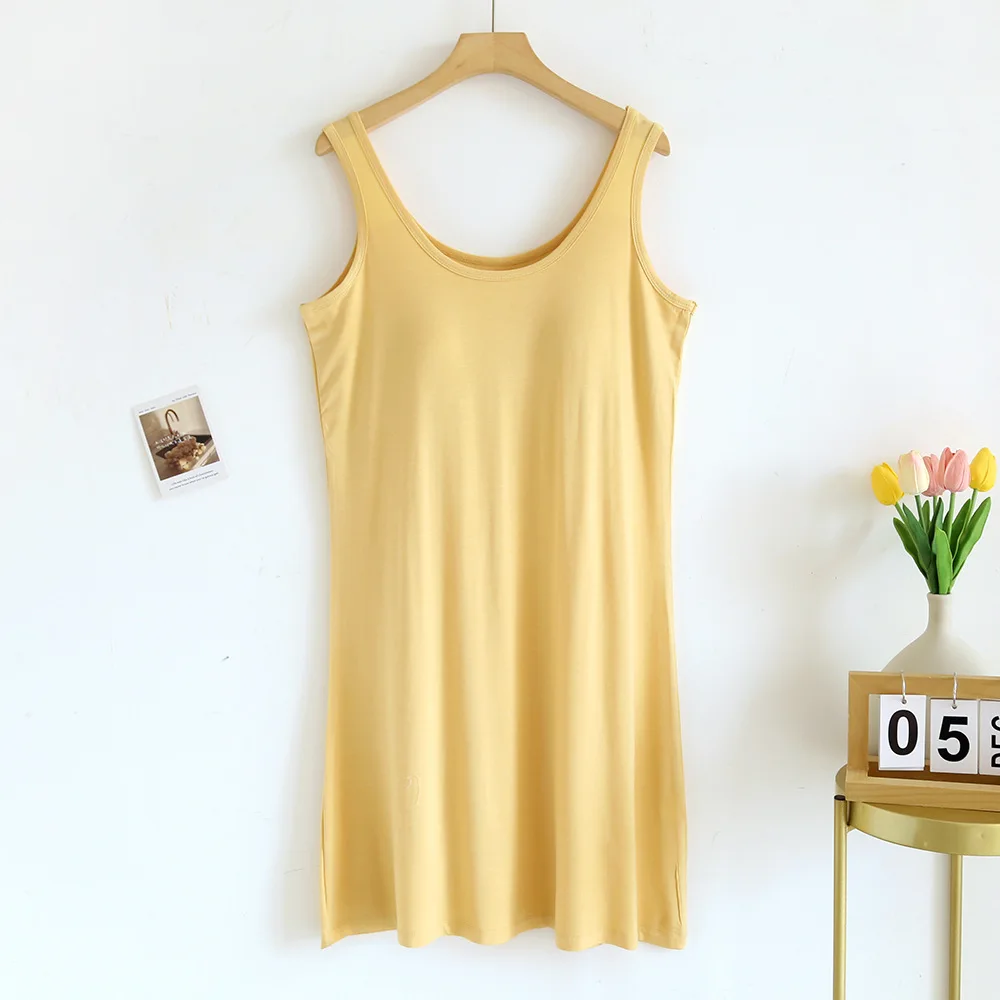 Chest Pad Pajamas Nightgowns Sleeveless Sleepwear For Women Nightwear Nightdress Modal Homewear Nightshirt Vest Nightie Opaque