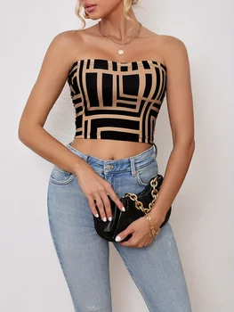 Nuovo gilet senza spalline da donna, top sul petto avvolto sull'ombelico a bocca piatta da donna, abbigliamento da donna 1