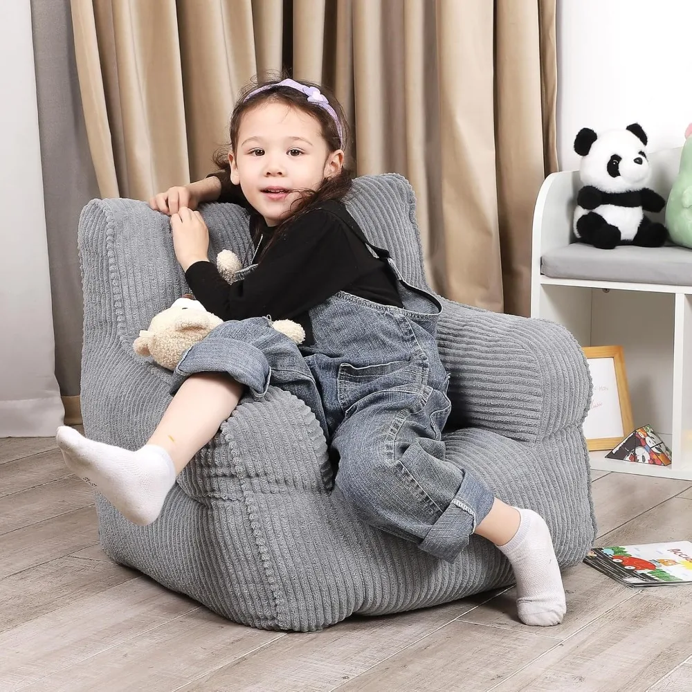 Kids Bean Bag Chair with a Plush Bear, Comfy Toddler Chair for Boys and Girls, Grey 4