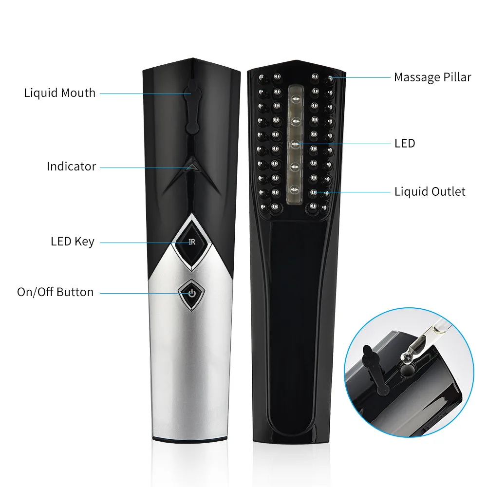 

Light USB Charge Vibrate Hair Brush Portable Phototherapy Hair Beauty Device Infrared Red Led Light Therapy Laser Hair Comb
