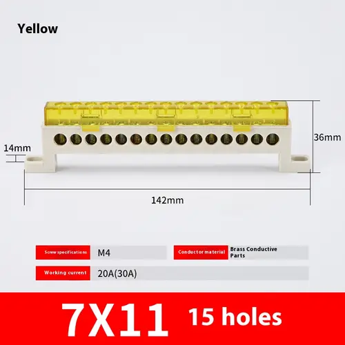 Zero wire terminal 3/4/5/6/7/10-Hole Distribution Box Terminal Block dustproof Ground Copper Bar Bridge type Busbar With cover - Image 17