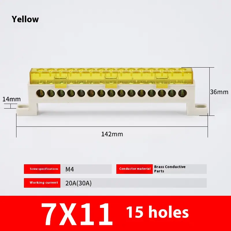 Zero wire terminal 3/4/5/6/7/10-Hole Distribution Box Terminal Block dustproof Ground Copper Bar Bridge type Busbar With cover - Image 17