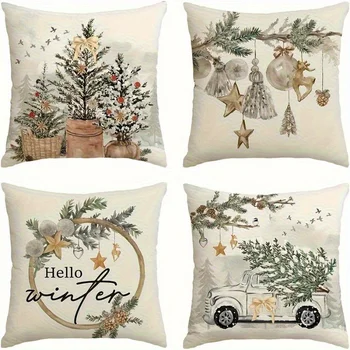 Country Style Christmas Pillow Covers – 4pcs Holiday Designs 1