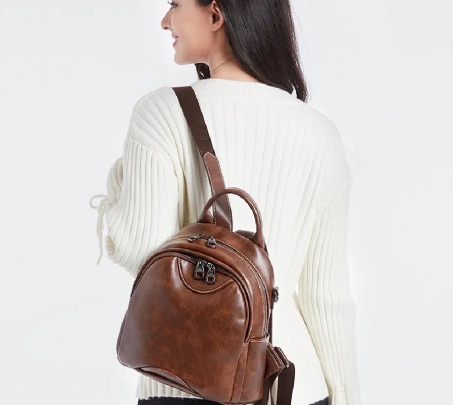 Women Vintage High Quality Real Soft Leather Small Backpack Casual Travel Shoulder Bags Totes Ladies Crossbody Backpacks 6