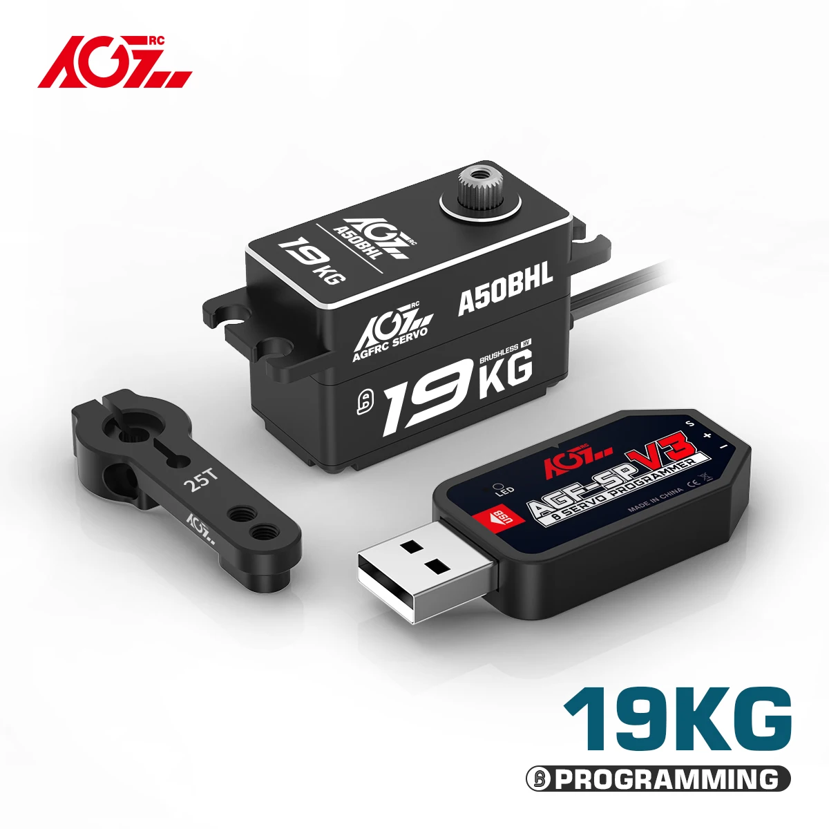 Agfrc A50bhl 19Kg Ultra Torque Super Snelheid 8.4V Programmeerbaar Low Profile Borstelloze Besturing Rc Servo Voor Auto Touring Drifting