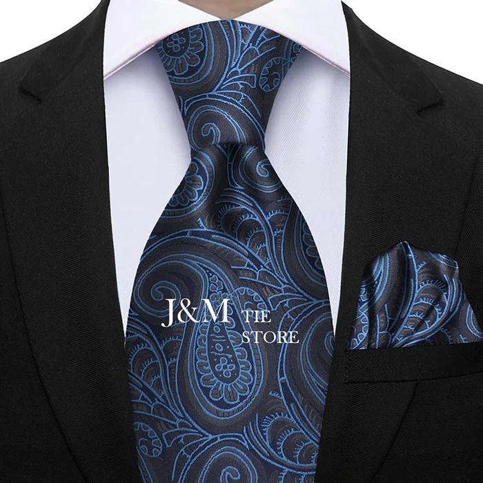 Herren 2-teiliges Paisley-Krawatten-Set, luxuriös, Hochzeit, Blau, Braun, Grau, Krawatte, Handky, Geschenk für Männer, Modedesigner, Business, Party, Krawatte, Geschenk – Detail 15