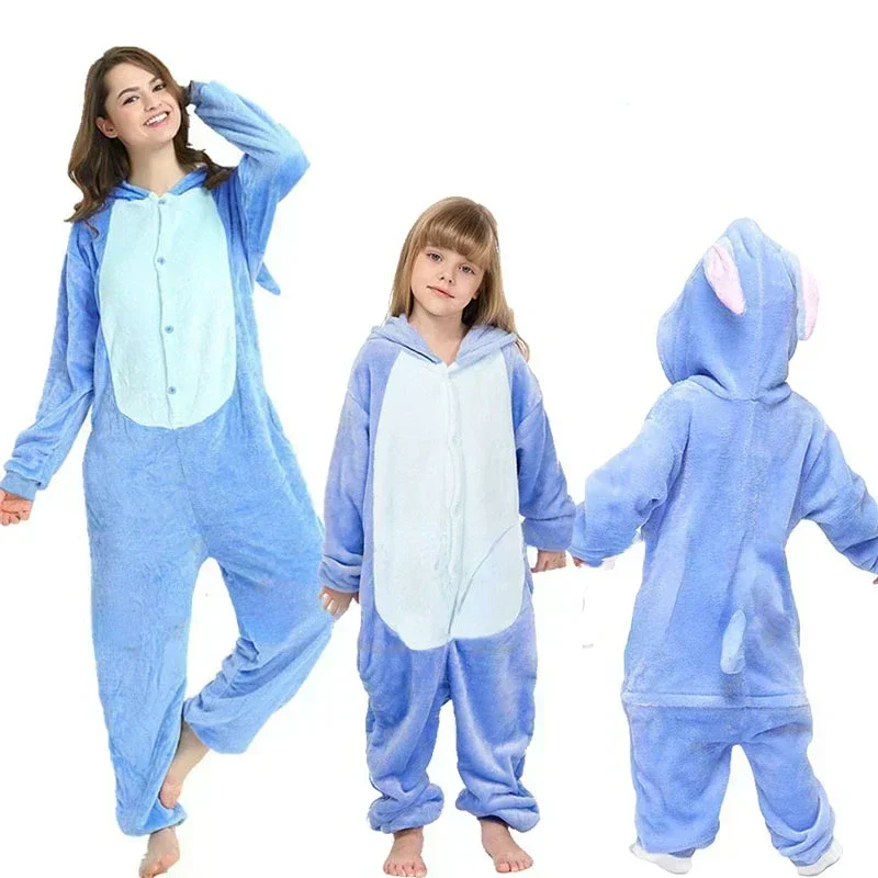 Unisex Anime Onesies Hooded Jumpsuits Kigurumi Family Matching Pajamas Winter Flannel Couple Stitch Pijamas adult pajamas