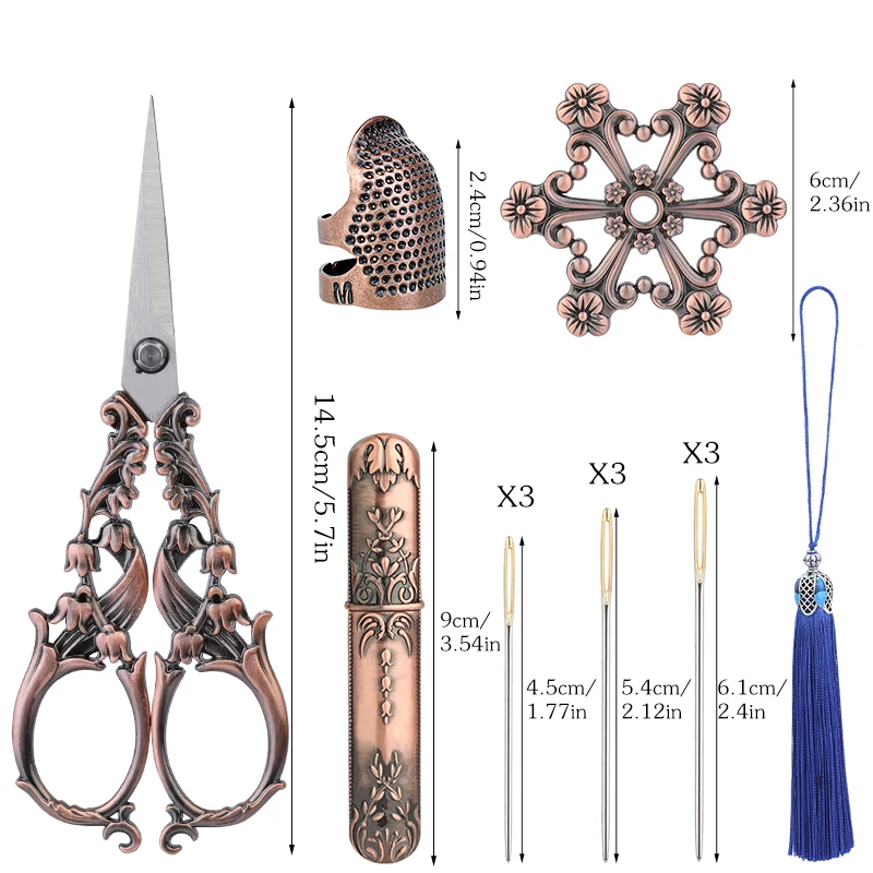 Fenrry Embroidery Tool Set Vintage Scissors Threader Thimble Needle Case Sewing Kits European Retro Antique Craft Tool sewing scissors craft scissors sewing supplies