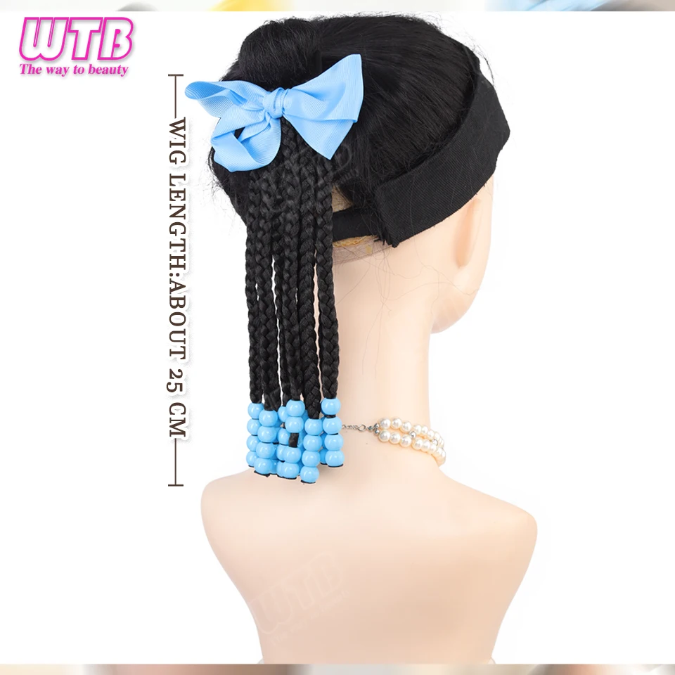 WTB Bow-adorned Braided Synthetic Wig Elastic Band Style Children's Ponytail Wig Short Ponytail Wig Suitable for Everyday Wear 4