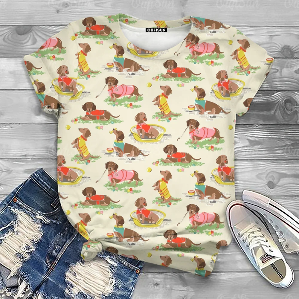 

Women's T-Shirts Top Short Pullover Sleeved Cute Animal Printing Fashion Street Style Round-Neck Tee Shirt Female Clothing 2024