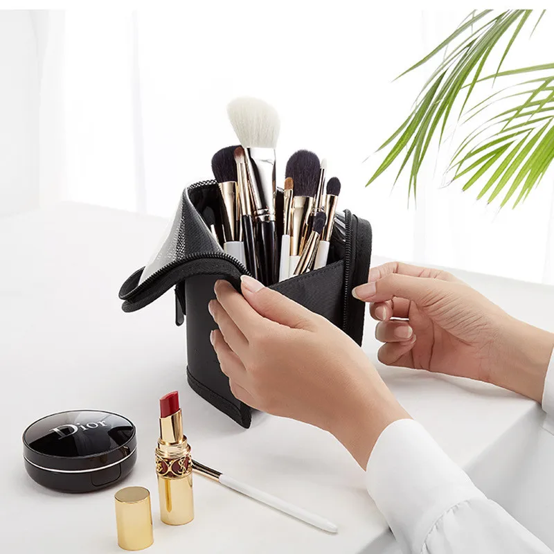 1Pc Stand Cosmetic Bag for Women Clear Zipper Makeup Bag Travel Female Makeup Brush Holder Organizer Toiletry Bag Soft Tools Bag 6