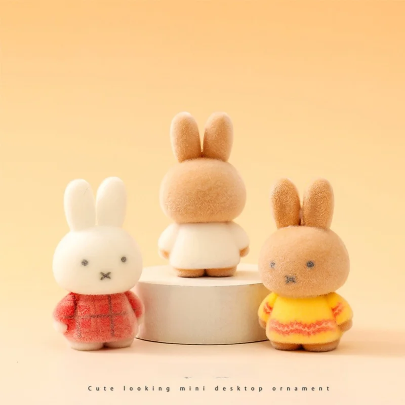 Charming Kawaii Flocking Rabbit Figurine - Cute Desk and Shelf Decor Ornament