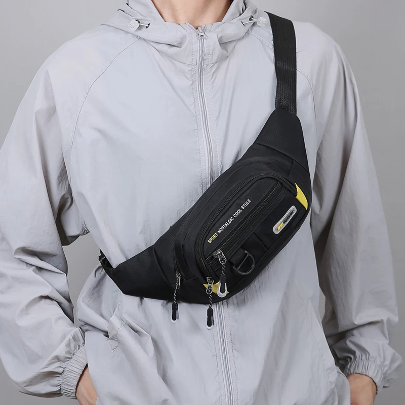 Sports Unisex waist chest transverse bag - adjustable strap, Multi Pocket durable nylon zipper closure, suitable for travel, out