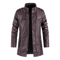 Coat Long Outwear Fashion Warm Casual Vintage Clothing Men Biker Jackets New Mens Long Slim Thick Fleece Winter Leather Jacket 1