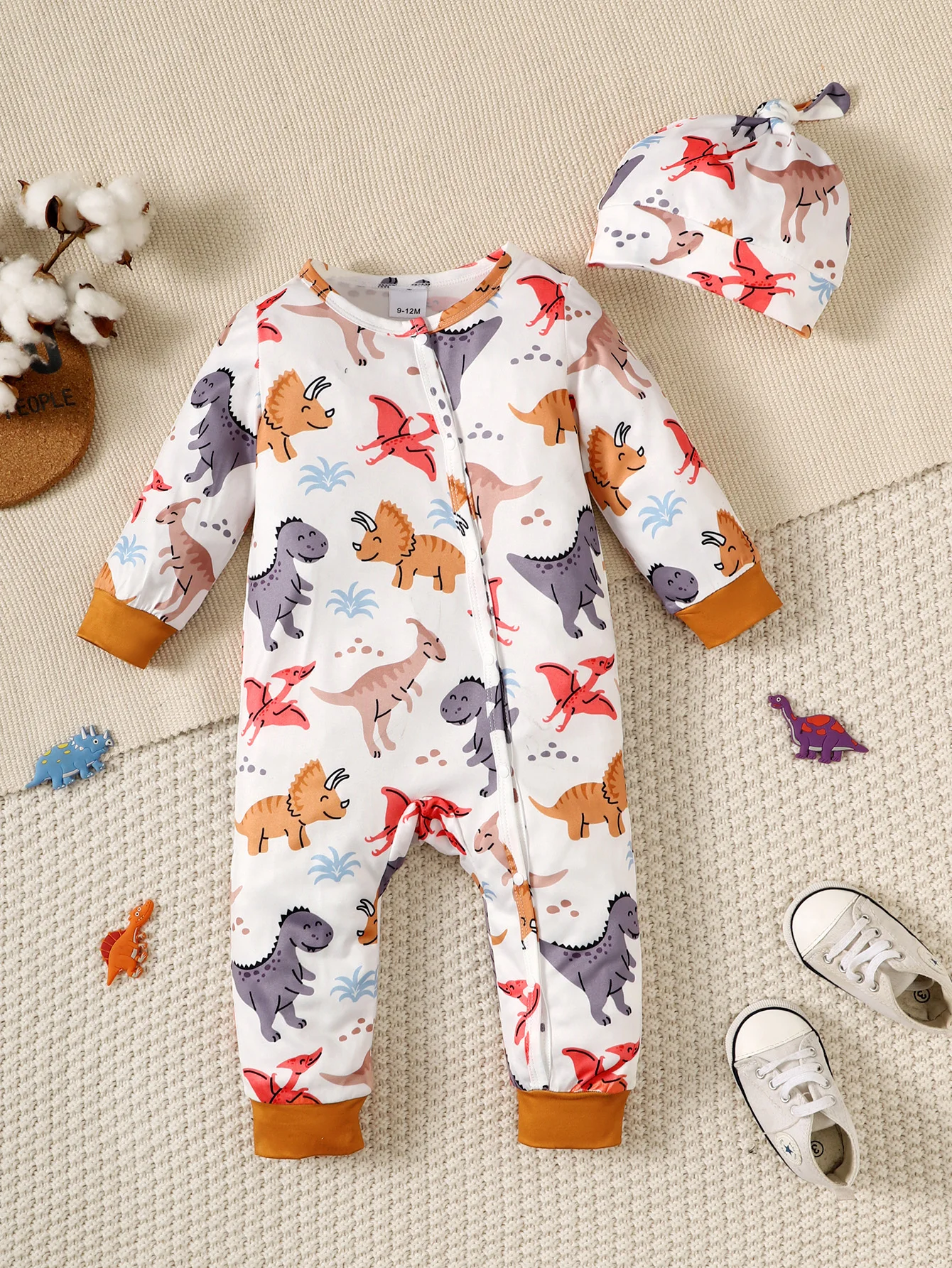 Cute Dinosaur Print Baby Boys Bodysuit Infant Zipper Long Sleeve Romper baby bodysuit