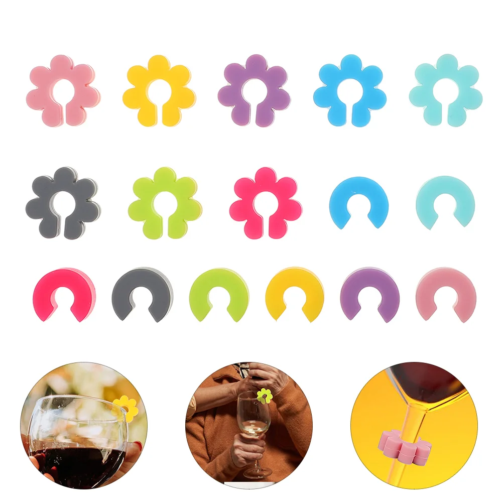 

Wine Cup Markers Wine Glass Charms Tags Silicone Flower Shaped Wine Glass Drink Markers Drink Charms Cocktail Picks