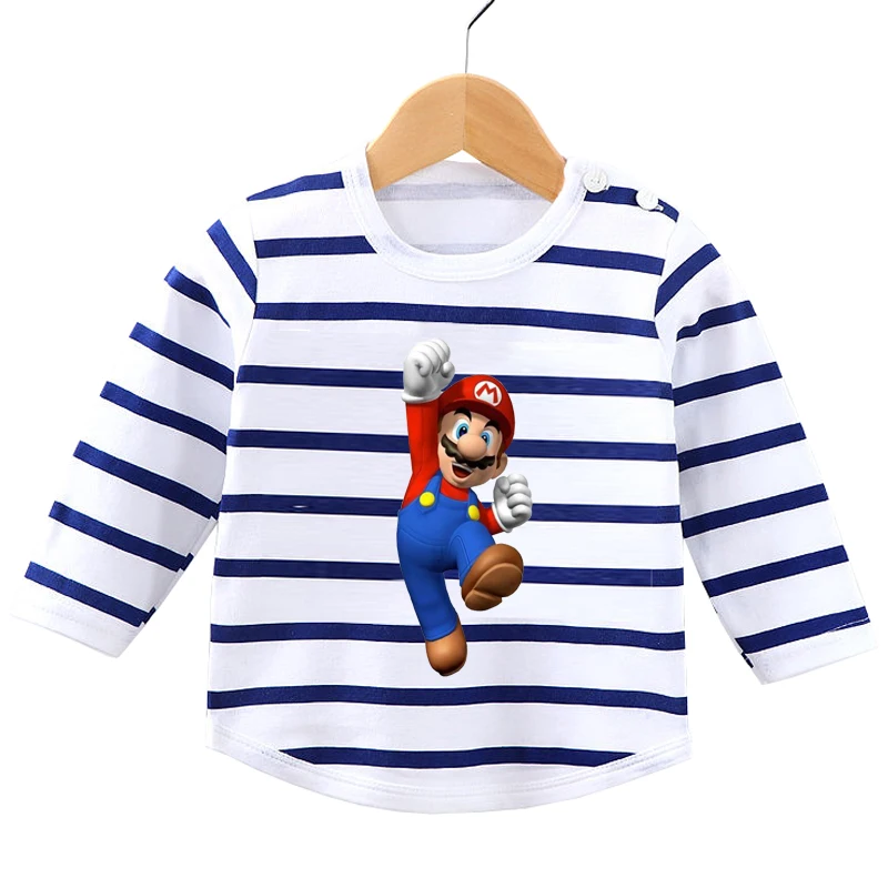 Soft Cotton Infant Cartoon T Shirts Cute Super Mario Baby Long Sleeve T Shirt For Baby Boys Girls Tee Baby Pullover Clothes