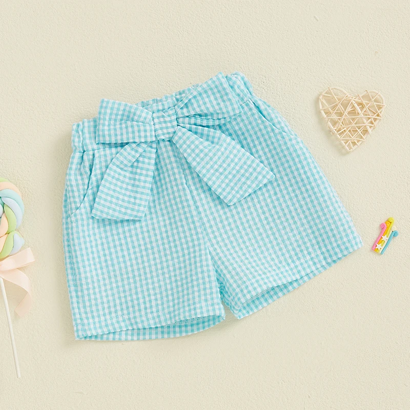 Citgeett Summer Kids Toddler Girl Plaid Print Shorts Casual Bow Elastic Waist Short Pants Clothes