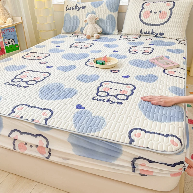 

Summer Ice Cool Fitted Sheet Set Home Textile Latex Cooler Double Bedspread Cartoon Mattress Cover Pillowcase Luxury Bedding Set