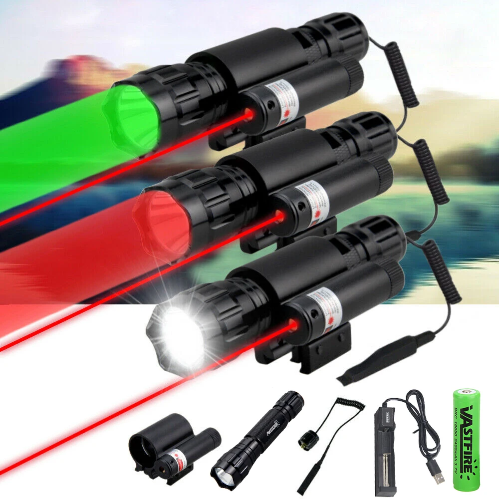 

Tactical Red Laser Dot Sight Combo Powerful 500 Yards Red/Green Hunting Flashlight 1-Mode Night Scout Lamps+Switch+18650+Charger