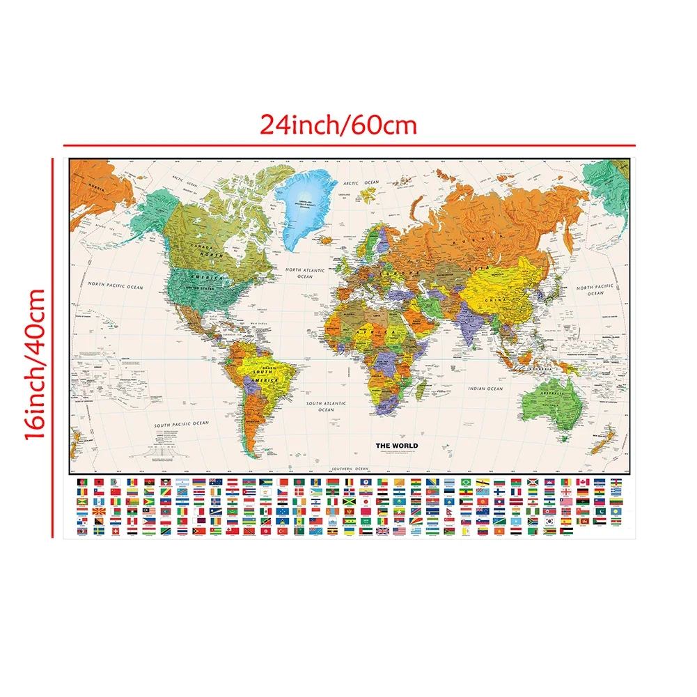 World Retro Map Spray Canvas Painting Wall Art Poster Decorative Hanging Picture School Supplies Room Home Decor 60*40cm