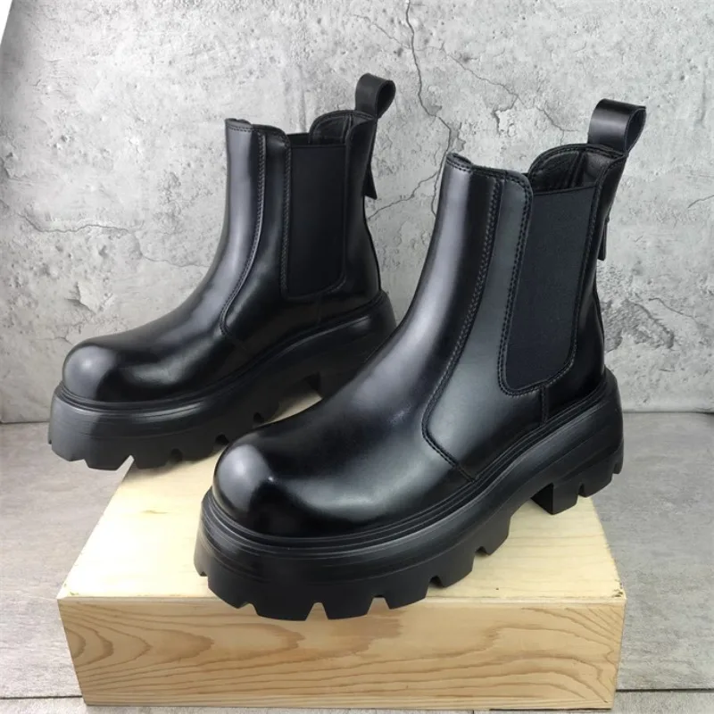 

New Design Men Chelsea Boots Thick Sole Casual Ankle Leather Boots Outdoor Work Shoes Youth Motocycle Boots Botines Hombre 2C