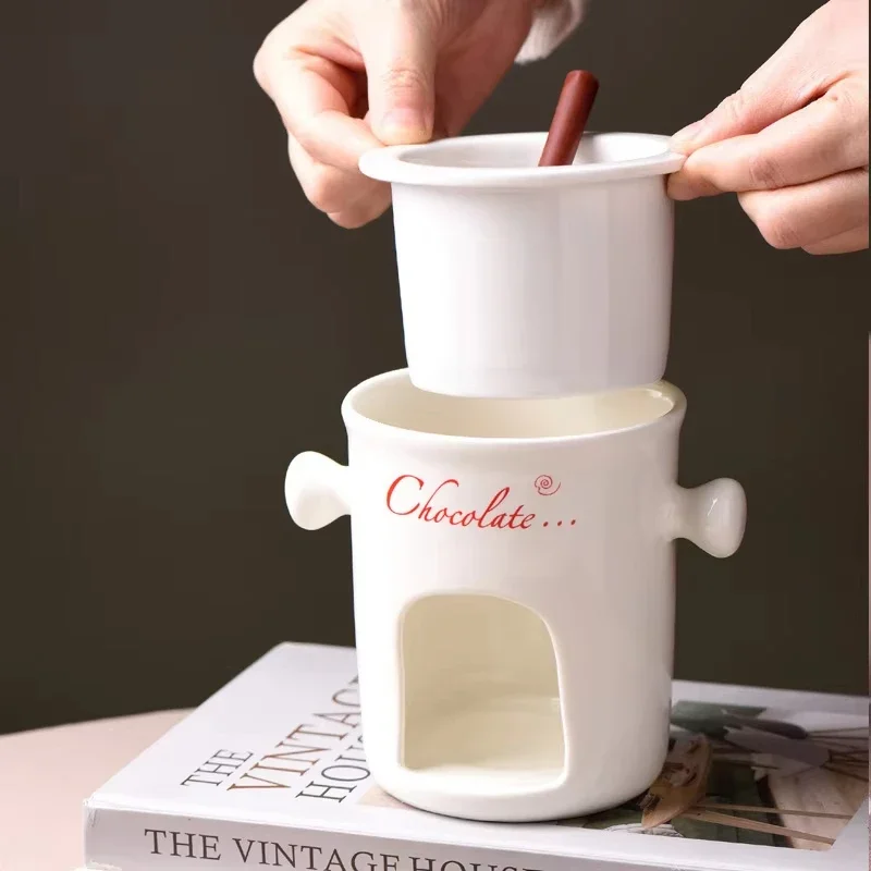 Chocolate Fondue Cup Mini DIY Chocolate Cheese Ice Cream Fondue Making Kit Ceramic Candy Melting Pot