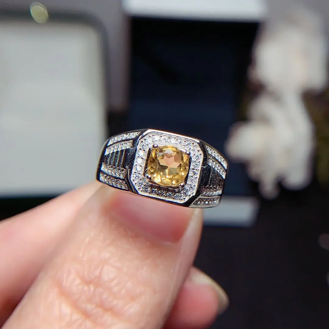 

0.6ct Classic Man Gemstone Ring for Daily Wear 6mm Natural VVS Grade Citrine Ring for Man Fashion 925 Silver Man Jewelry