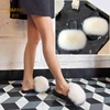 Summer Real Fur Slippers Plush Fluffy Raccoon Fur Slides For Women Flip Flop Flat Furry Outdoor Fashion Sandals Woman Shoes 6