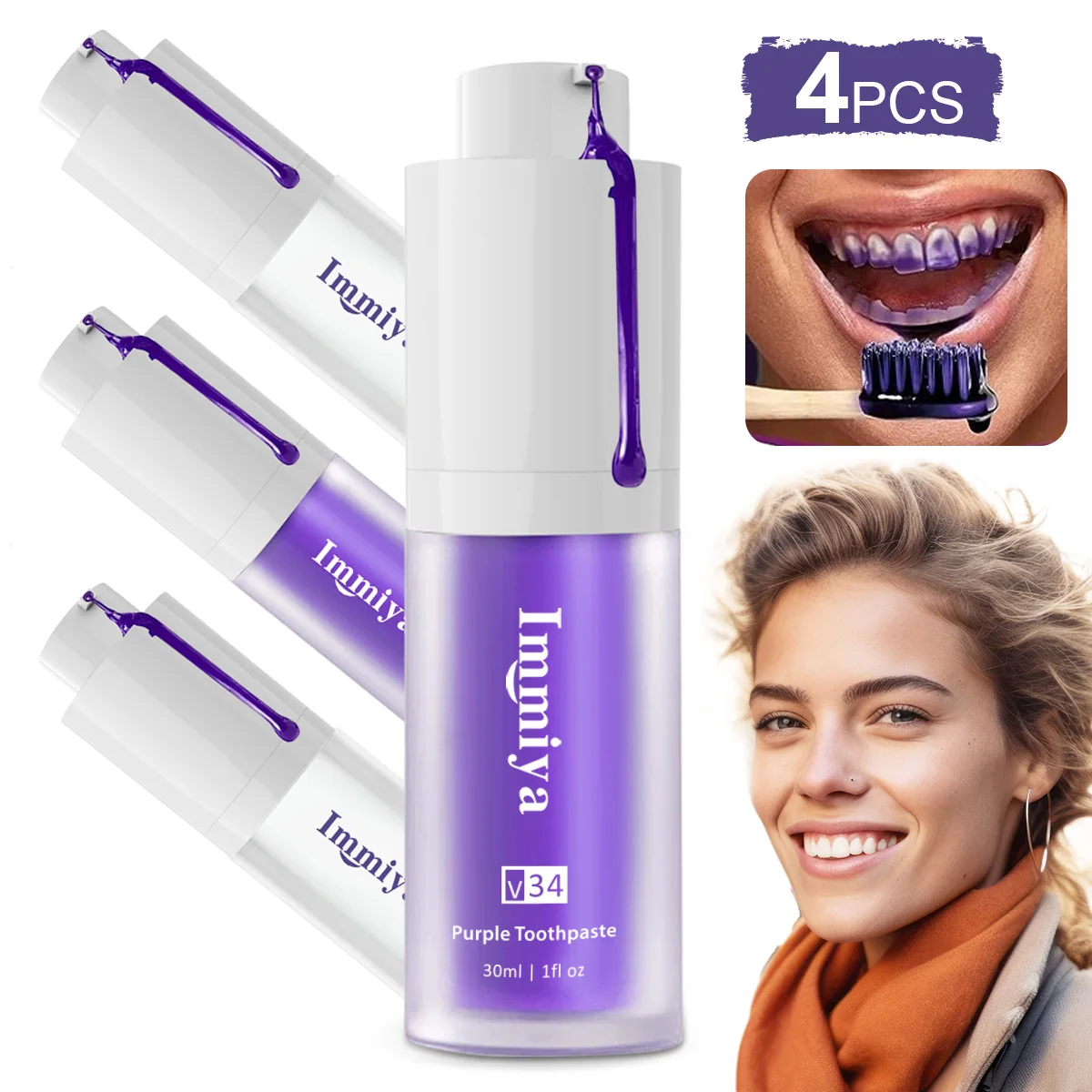 120Ml Smile Kit Sbiancamento Dei Denti Viola Dentifricio Mousse Cura Dentale Per I Denti Bianco Schiarente Riduce L'Ingiallimento