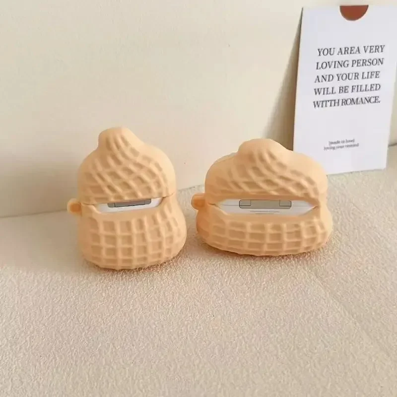 Creative Fun Stereoscopic Peanut Emoji Headphone Cover for Apple Airpods 1/2 Pro/Pro2 3 4 Silicone Drop-proof Soft Case