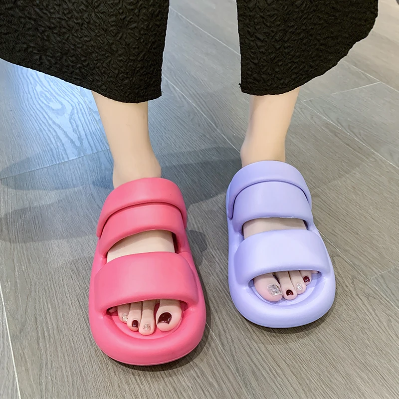 Women's Summer New Cute Thick Sole Sandals Slippers Non Slip Two Wear Simple Sandals External Use Slippers