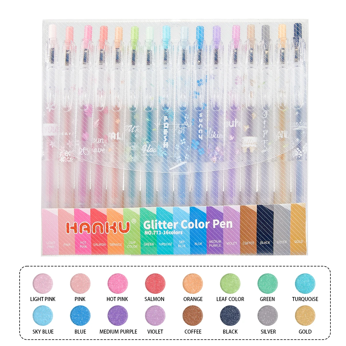 16/18Pcs 글리터 젤 펜 세트 0.5mm 네온 반짝이 컬러 마커 성인용 컬러링 북 저널링 DIY 아트 공예 드로잉 펜