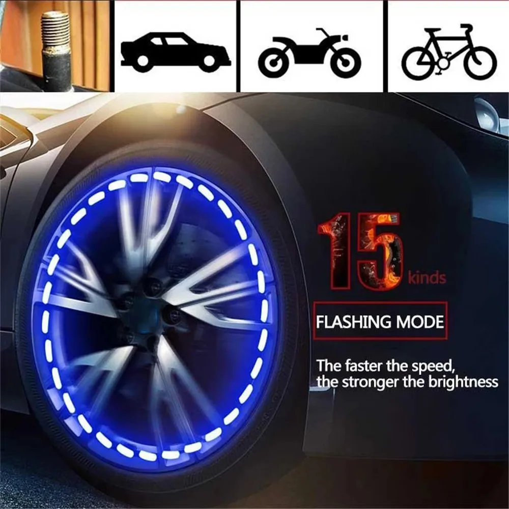 Lumière de roue à énergie solaire pour voiture, étanche, décorative,  clignotante, colorée, lumière de pneu, capuchon