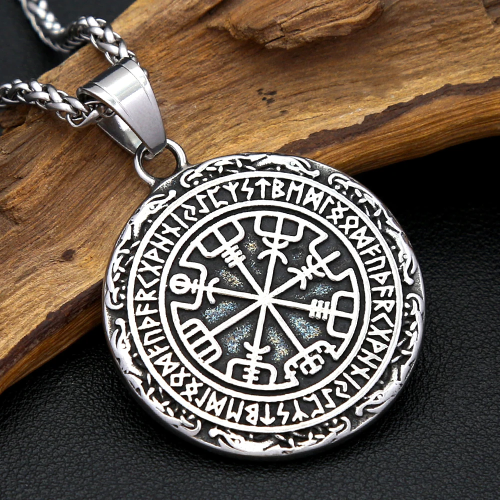 Punk Vintage Viking Compass Pendant Stainless Steel Nordic Runes Necklace For Men Women Amulet Jewelry Gifts Dropshipping 4
