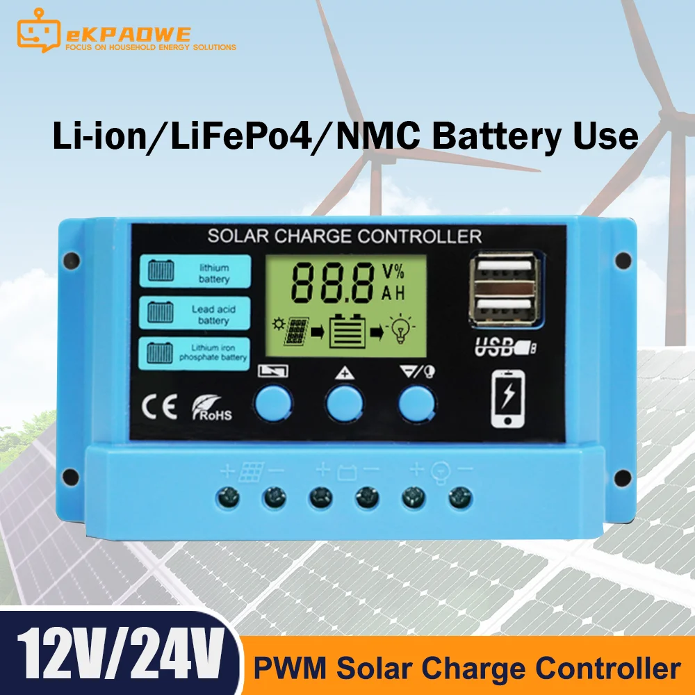 Painel Solar Ajustável Regulador de Bateria com Porta Usb Controlador de Carga Solar li Ion Lifepo4 Bateria 30a 12v 24v Nova Chegada
