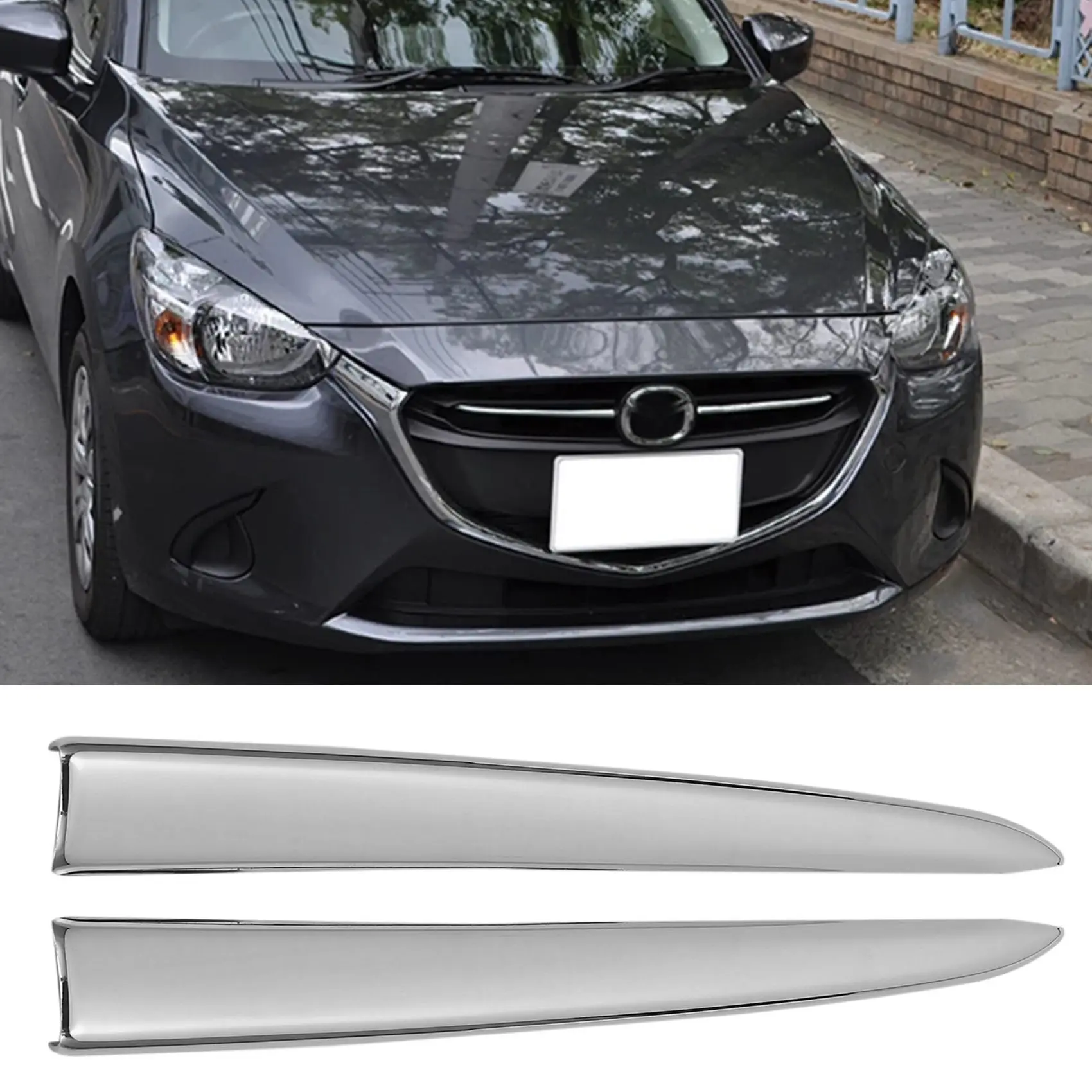  036B 자동차 전면 그릴 그릴 커버 트림 for Mazda 2 Demio 2015-2017 Silver (Silver)