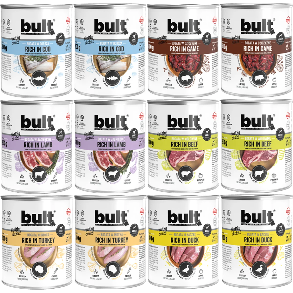 Mokra karma dla psa BULT – Bogate w Smaku, mix smaków, zestaw 12 x 800 g z Polski za $17.58 / ~65zł