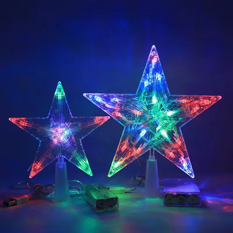 Christmas LED Transparent Five-pointed Star Tree Toppers Christmas Tree Decorations for Home christmas tree decoration christmas star decoration