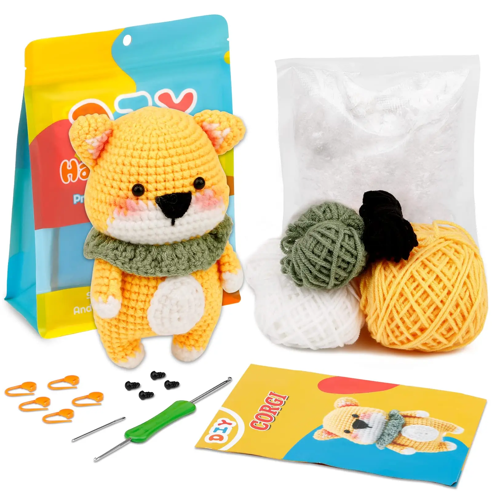 knitting needles crochet kit crochet hooks knitting supplies crochet needles knitting material knitting craft supplies Fenrry Beginners Crochet Kit DIY Cute Dog Starter Pack Yarn Balls Crochet Hooks Knitting Stitch Markers Needles Instruction