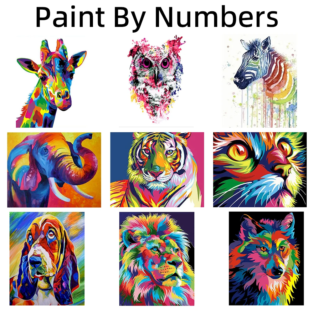 【Pangdi】 DIY Oil Painting No Frame Colored Animals Paint By Numbers