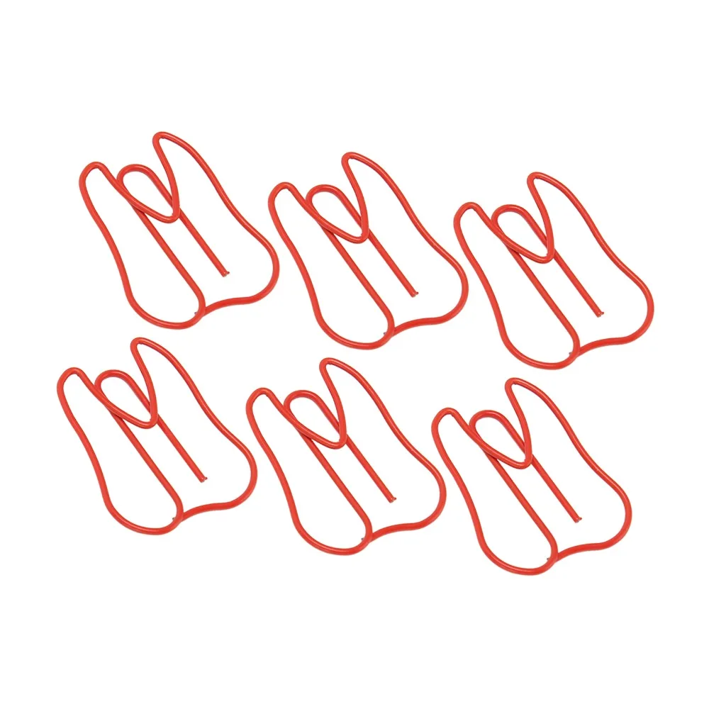 100Pcs 빨간색/노란색 종이 클립 플라스틱 코팅 금속 치아 모양 귀여운 종이 클립 작은 크기 미끄러짐 방지 사무실 클립