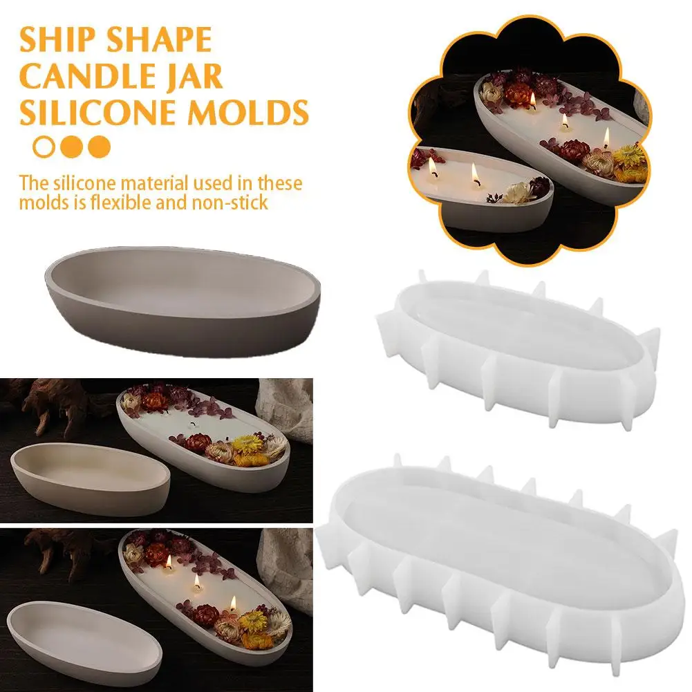 

Silicone Mold Ship Shape Candle Jar DIY Oval Cement Pot Crafts Mould Tray Decorations Home Box Wax Plaster Flower Molds Con E0E1