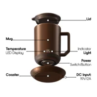 Charging Coaster, 12oz. Stainless Steel Self Heating Coffee Mug with Lid 3.5" x 3.5" x 5" 2