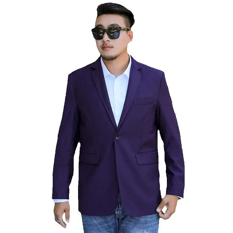 남성용 아시아 사이즈 세트 재킷, 싱글 브레스트 브이넥 코트, 비즈니스 캐주얼 오피스 블레이저, 퍼플 블루 그레이 블랙 5XL 6XL 7XL, 8XL