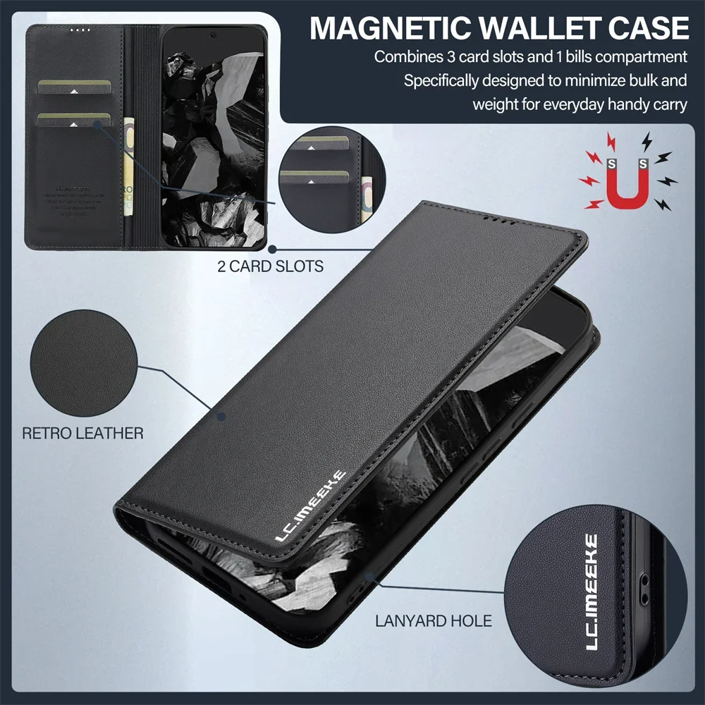 Leather Wallet Flip Case with Card Holder & Kickstand - Shockproof Protective Phone Cover