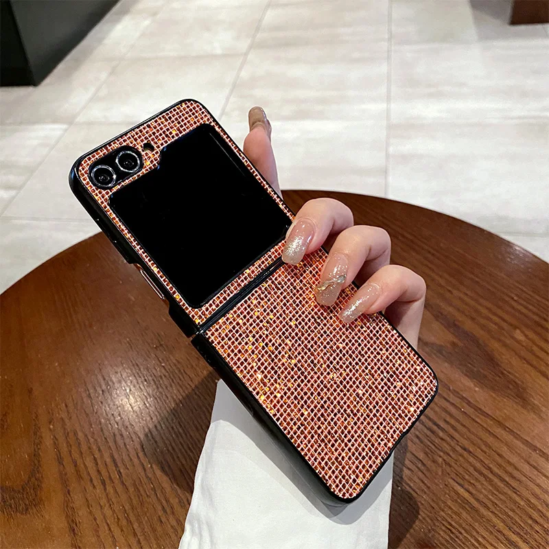 Luxuriöse Funkelnde Einfarbige Rückabdeckung für Samsung Galaxy Z Flip 8 6 5 4 3 Flip7 FE Pailletten Glänzende Harte PC Bling Gitter-Hülle – Detail 6