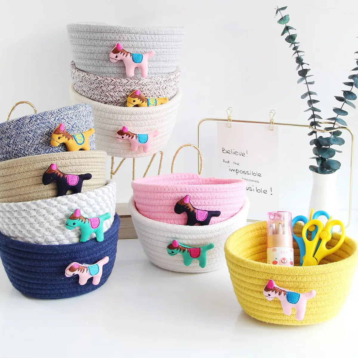

1Pcs Japanese Style Storage Organizer Basket Foldable Cotton Linen Cartoon Pattern for Household Nordic Style Handmade