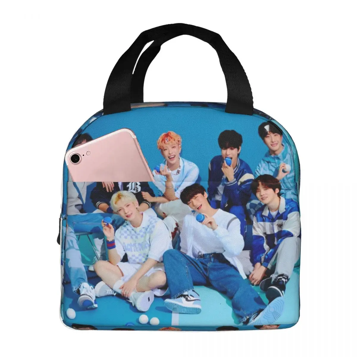 Kpop Star Singer Idol Insulated Lunch Bag Thermal Bag Reusable A-ATEEZ ATINY Portable Lunch Box Tote Food Storage Bags School