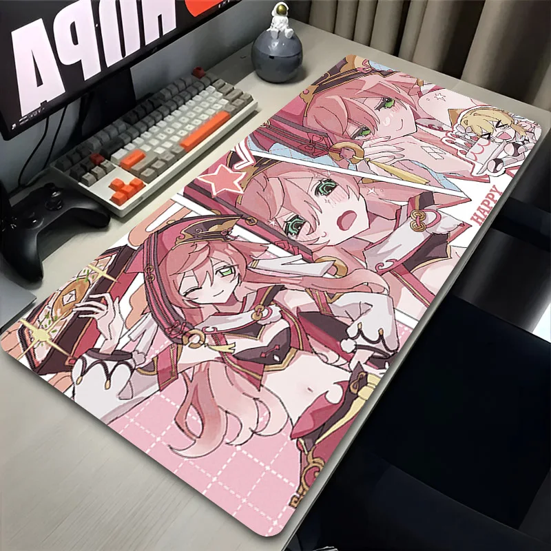 

XXL Pink Mousepad Anti Slip Genshin Impact Yanfei PC Desk Mat Laptop Table Large Carpet Anime Kawaii Girl Mouse Pad Game Deskmat